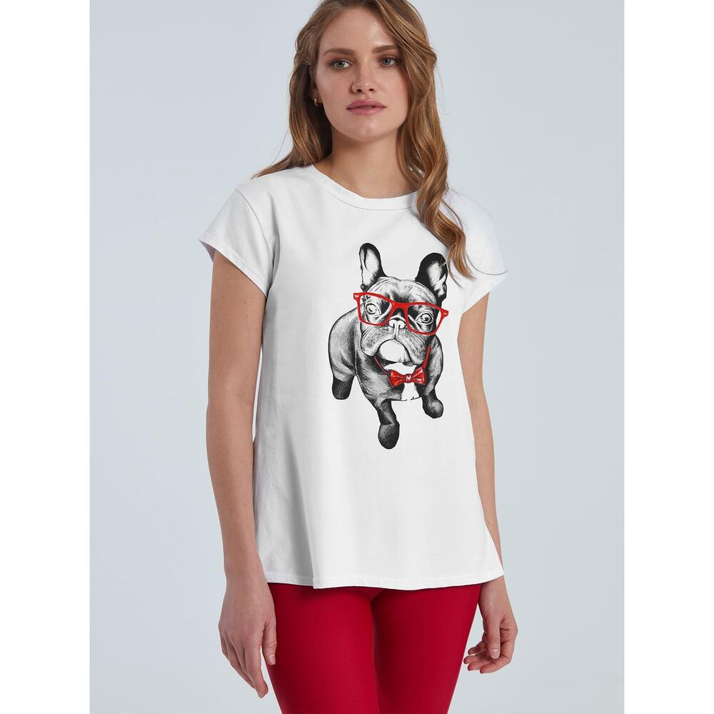 Woop Art Shop French Bulldog T-Shirt Size Large White Short Sleeves Crew Neck